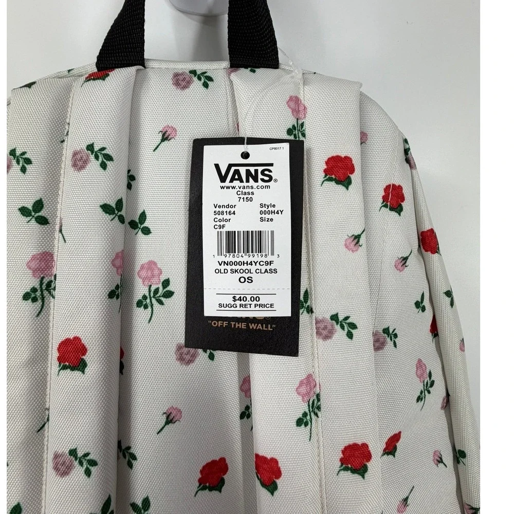 Vans Old Skool Classic Backpack White‎ Rose Floral Print Laptop Travel Bag